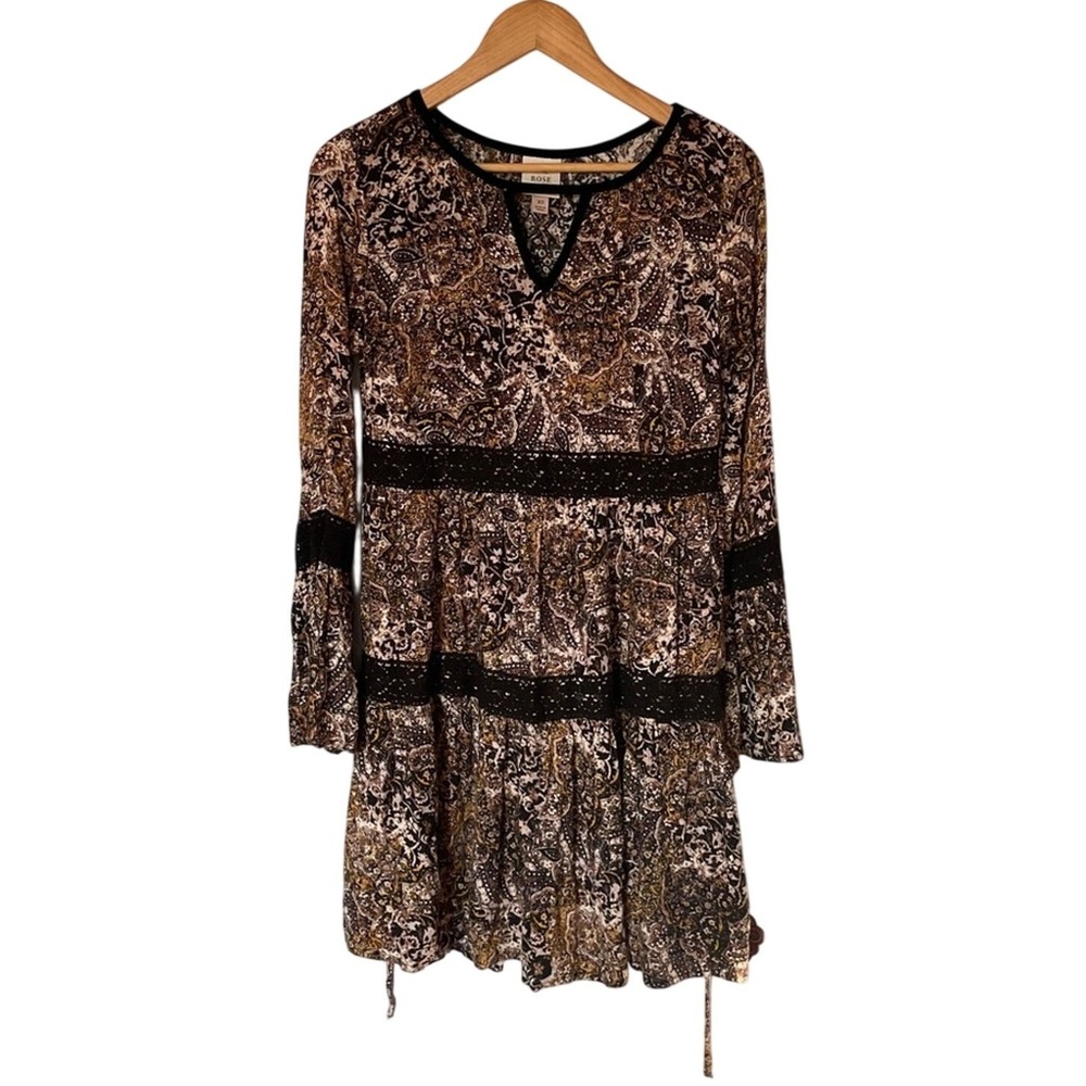 Knox Rose Black and Brown Long Sleeve Boho Paisley Indie Cottage Witchy Dress xs